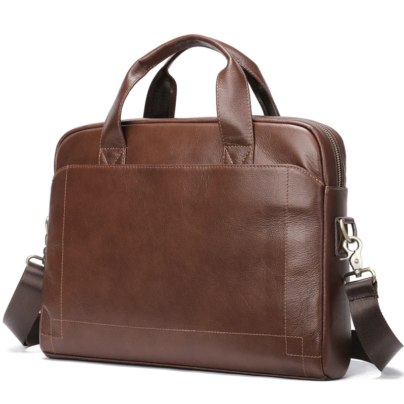 Full Grain Cow Leather Briefcase with Laptop Compartment - Professional Business Document Bag - Image 2