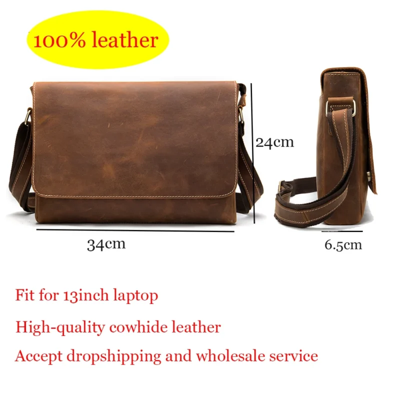 Full Grain Cowhide Leather Briefcase with 13-Inch Laptop Compartment for Men - Professional Messenger Bag - Image 5