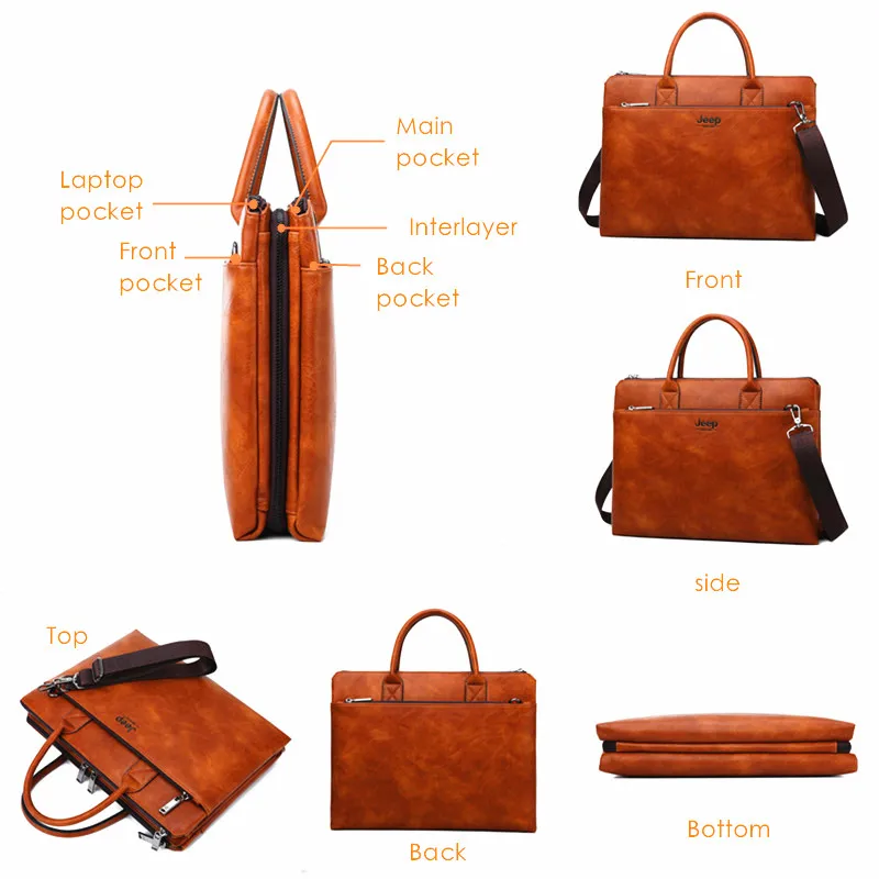 Professional leather briefcase with multiple compartments for organized tech storage