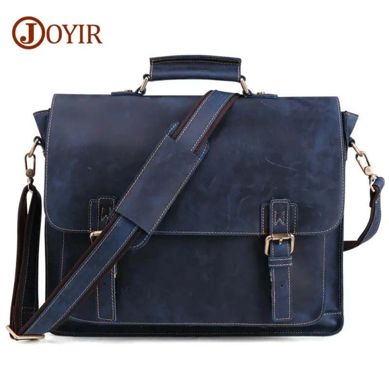Crazy Horse Leather Briefcase with 15.6" Laptop Compartment for Men - Vintage Professional Messenger Bag - Image 9
