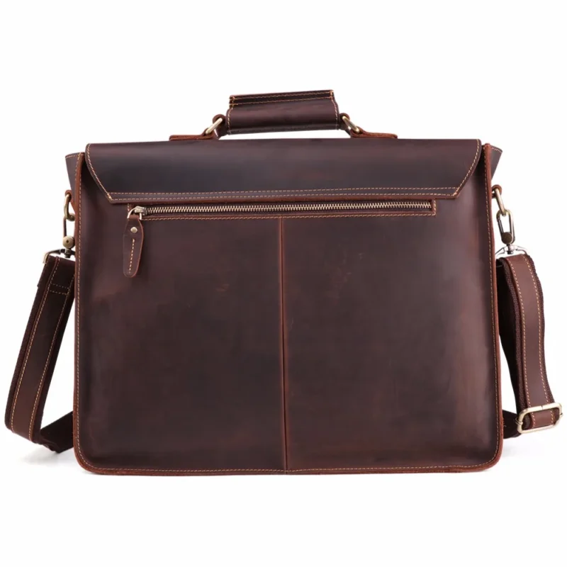 Crazy Horse Leather Briefcase with 15.6" Laptop Compartment for Men - Vintage Professional Messenger Bag - Image 5