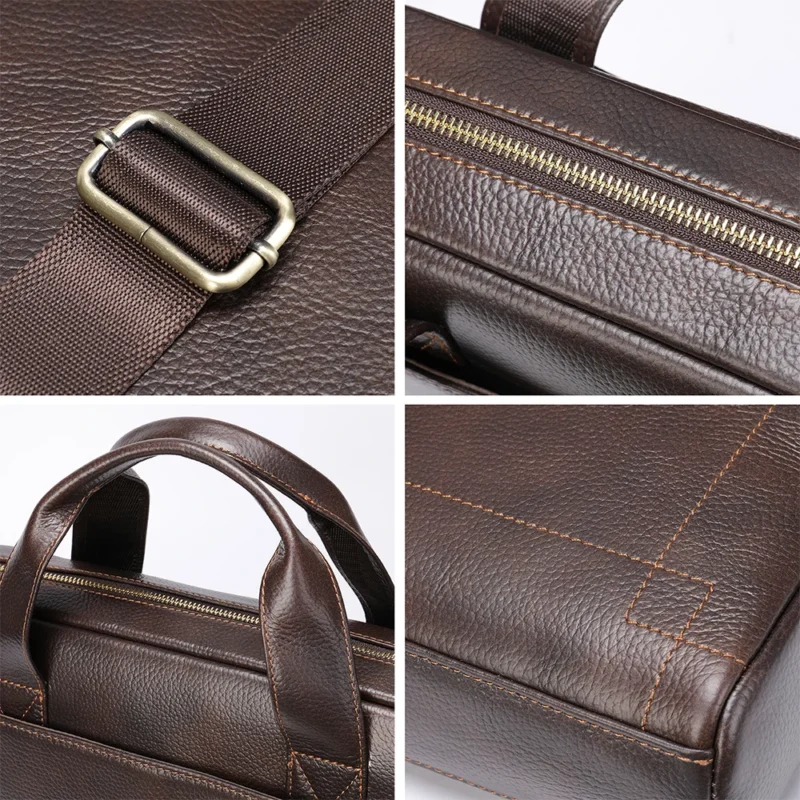 Full Grain Cow Leather Briefcase with Laptop Compartment - Professional Business Document Bag - Image 4