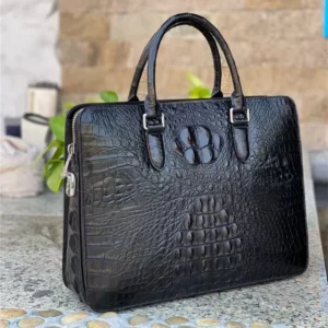 Genuine Crocodile Leather Executive Briefcase with Password Lock - Premium Business Document Carrier