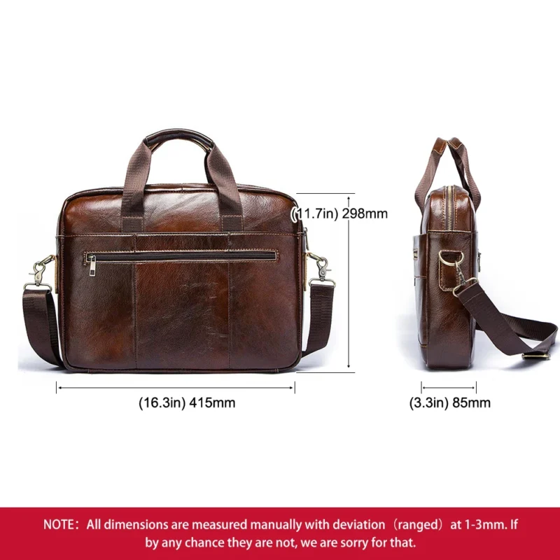 Full Grain Cow Leather Briefcase with Laptop Compartment for Men - Professional Business Messenger Bag - Image 3