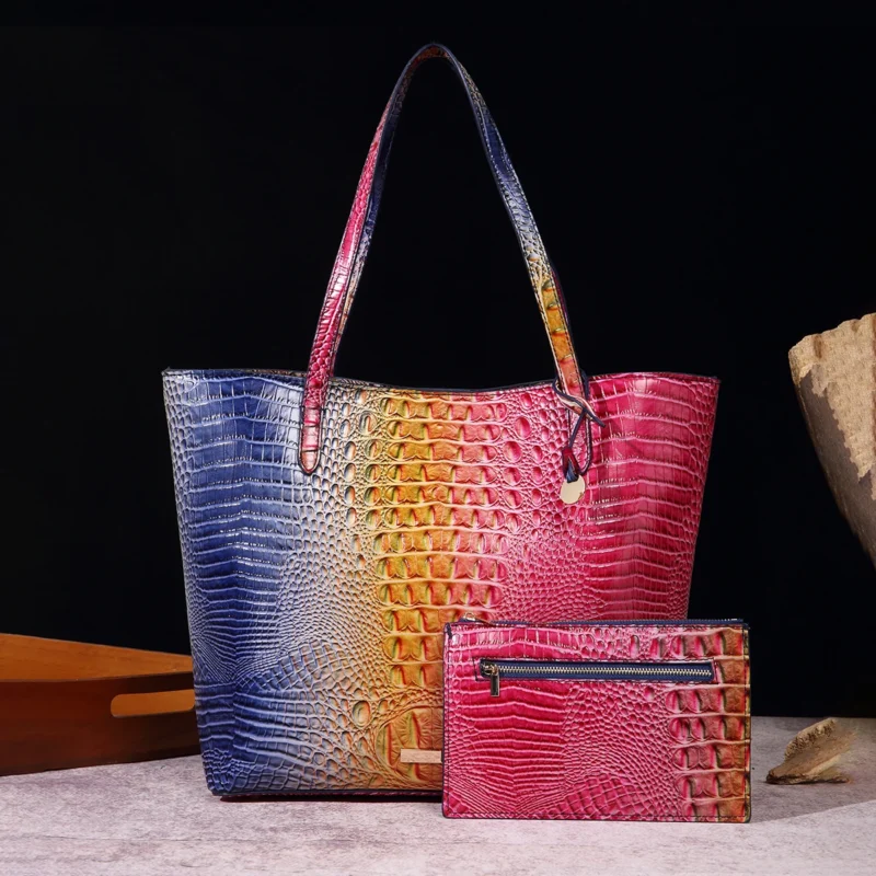 Crocodile Pattern Vegan Leather Work Tote with Matching Pouch - Professional Women's Shoulder Bag - Image 16