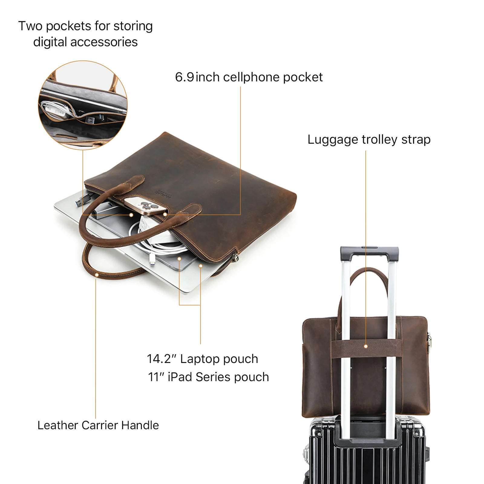 Leather briefcase showing quality construction that affects long-term durability