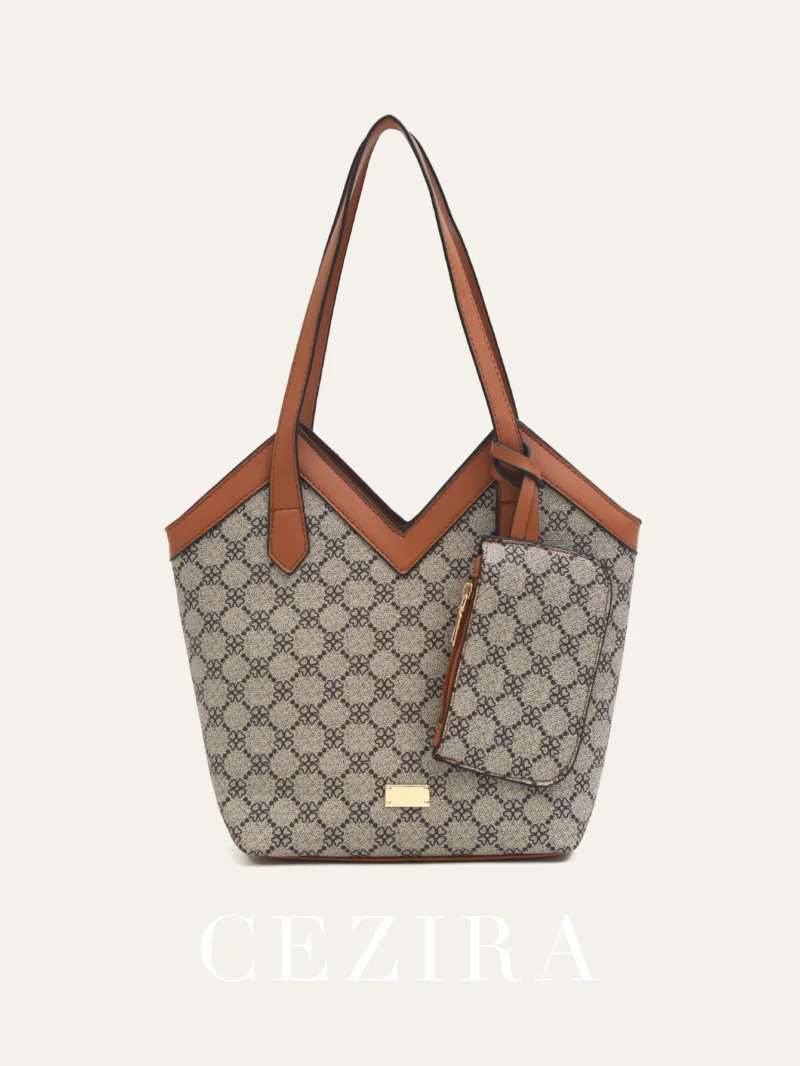 Diamond Lattice Vegan Leather Work Tote with Coin Purse - Professional Women's Shoulder Bag - Image 2