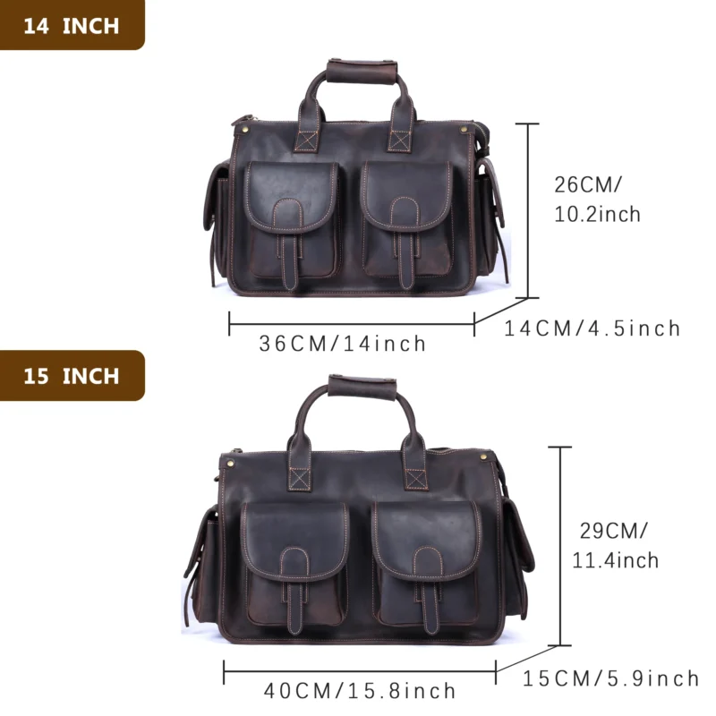 Crazy Horse Cowhide Leather Briefcase with 14-inch Laptop Compartment - Vintage Professional Messenger Bag - Image 2