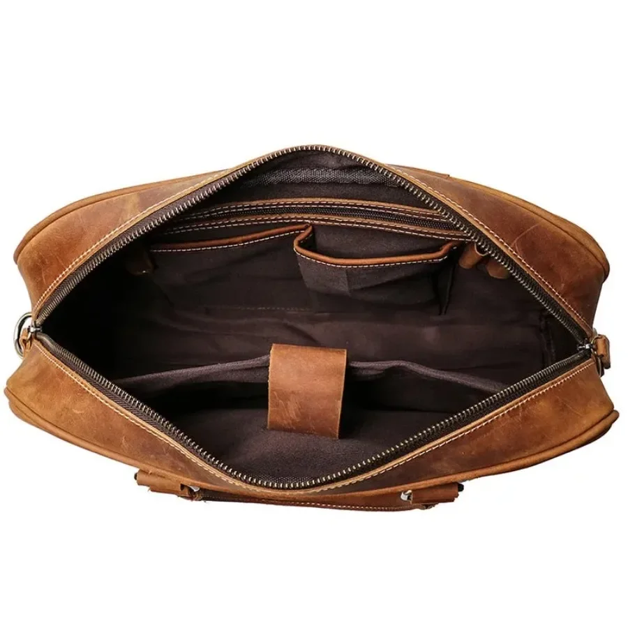 Efficiently packed slim briefcase showing optimal organization