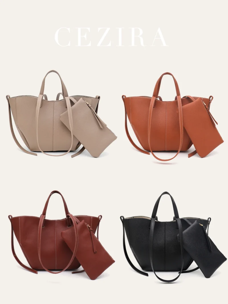 Vegan Leather Minimalist Work Tote with Magnetic Closure - Professional Women's Shoulder Bag - Image 4