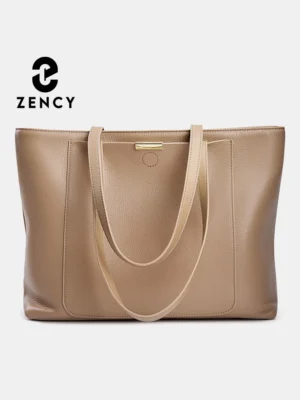 Soft Cowhide Leather Work Tote with Large Capacity for Women - Professional Shoulder Bag with Front Pocket