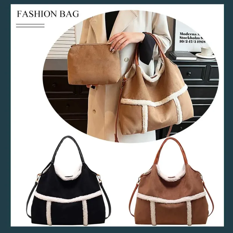 Premium Faux Suede Work Tote Soft Bucket Handbag for Women - Professional Fashion Shoulder Bag - Image 4