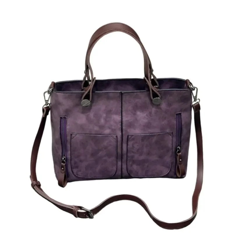 Vintage PU Leather Work Tote Bag with Multi-Pockets for Women - Professional Large Capacity Shoulder Bag - Image 10