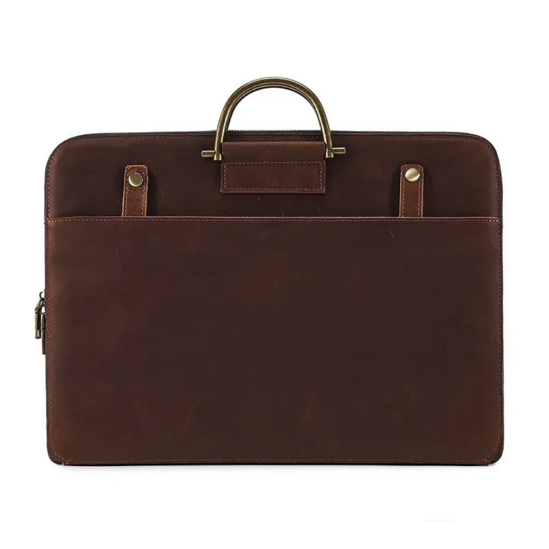 Full Grain Leather Briefcase with 15.6" Laptop Compartment - Classic Business Attache Case - Image 8