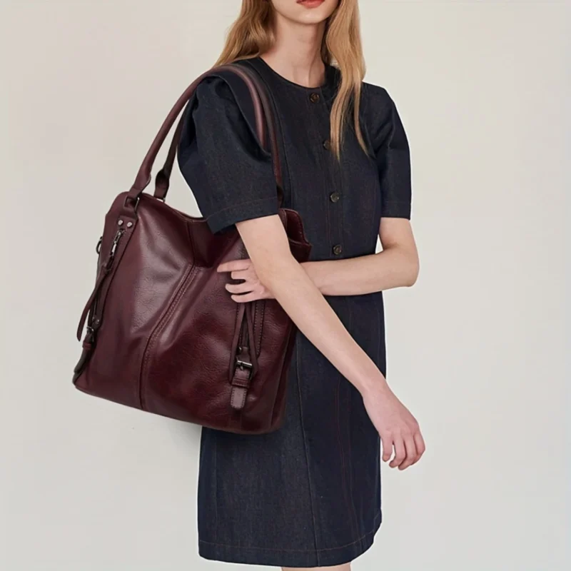 PU Leather 2-Piece Tote Bag Set - Professional Work Bags with Multi-Pockets for Women - Image 6