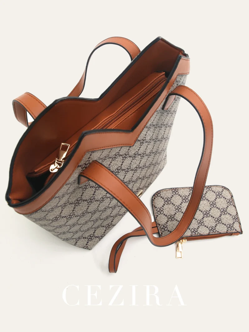 Diamond Lattice Vegan Leather Work Tote with Coin Purse - Professional Women's Shoulder Bag - Image 3