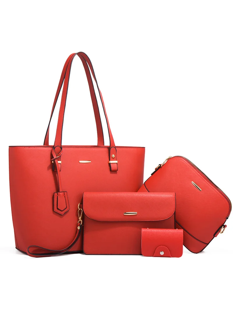 Vegan Leather 4-Piece Handbag Set - Versatile Tote with Crossbody, Wristlet & Cardholder - Image 8