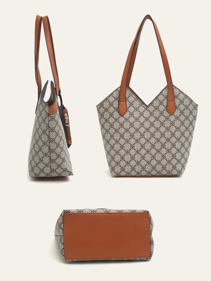 Diamond Lattice Vegan Leather Work Tote with Coin Purse - Professional Women's Shoulder Bag - Image 5