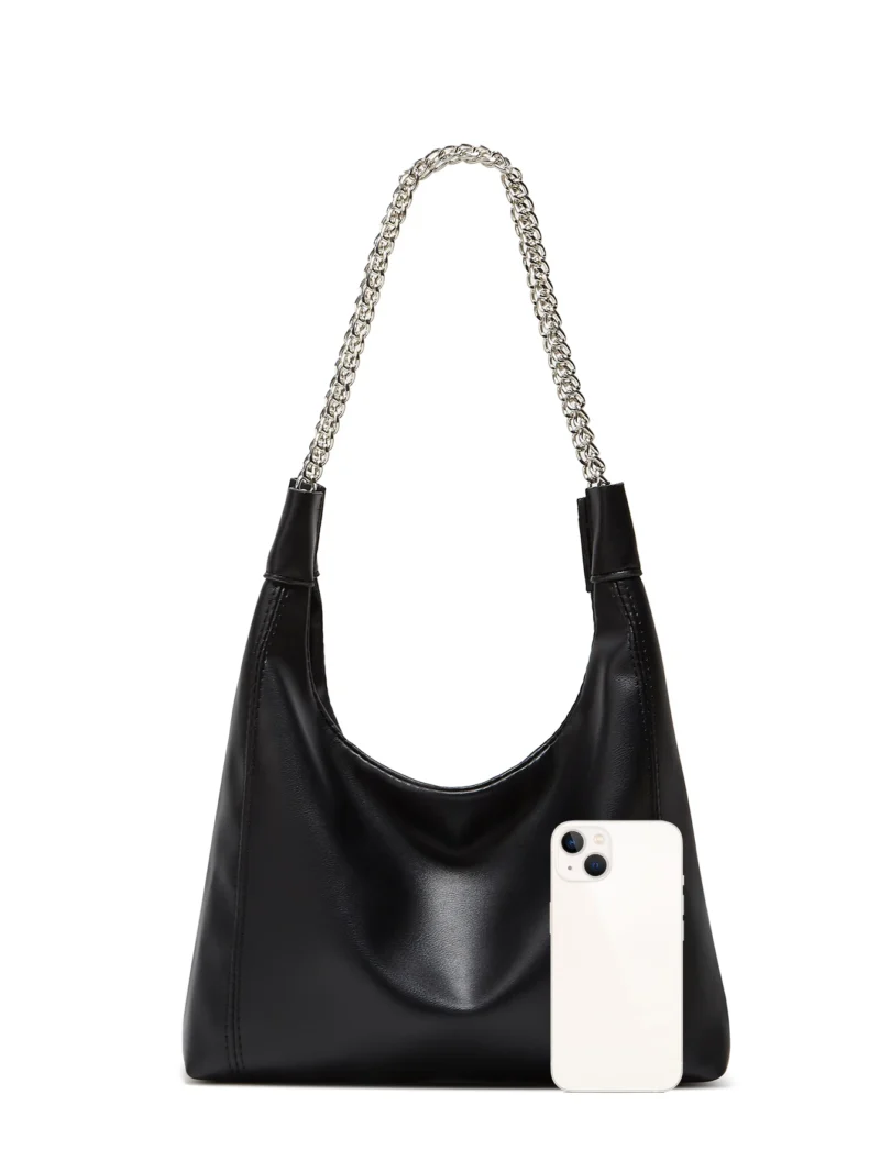 Luxury Vegan Leather Work Tote Bag with Chain Detail - Professional Large-Capacity Shoulder Bag - Image 3