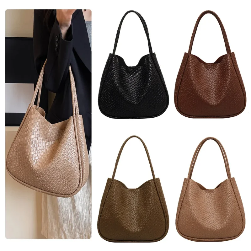 Vegan Leather Woven Tote Bag with Zipper Closure - Professional Work Shopper with Large Capacity - Image 3
