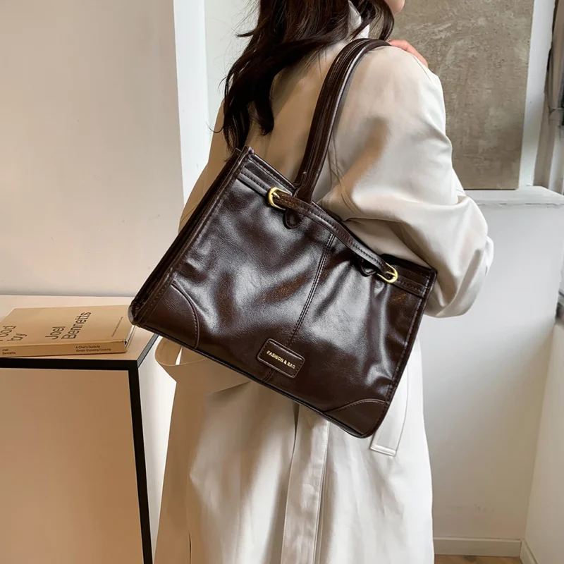 Premium PU Leather Work Tote Bag with Shoulder Straps - Professional Red Commuter Handbag for Women - Image 4