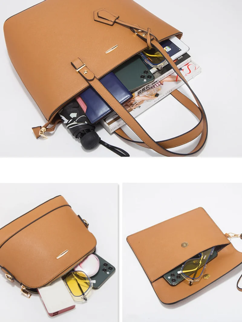 Vegan Leather 4-Piece Handbag Set - Versatile Tote with Crossbody, Wristlet & Cardholder - Image 5