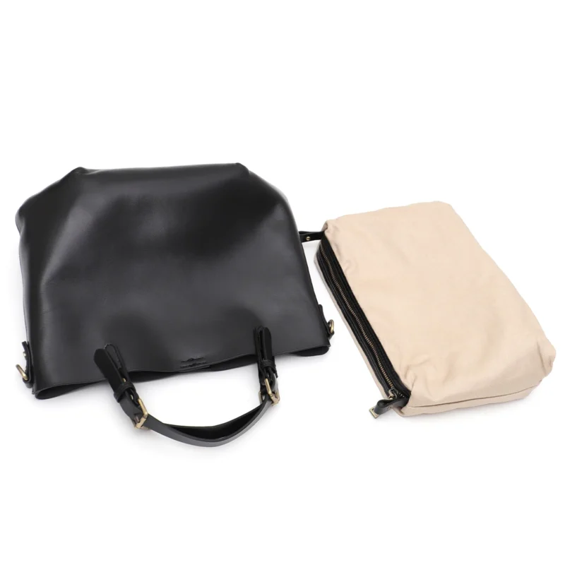 Genuine Leather Minimalist Tote Bag with Zip Liner - Vintage Elegant Work Purse for Women - Image 2