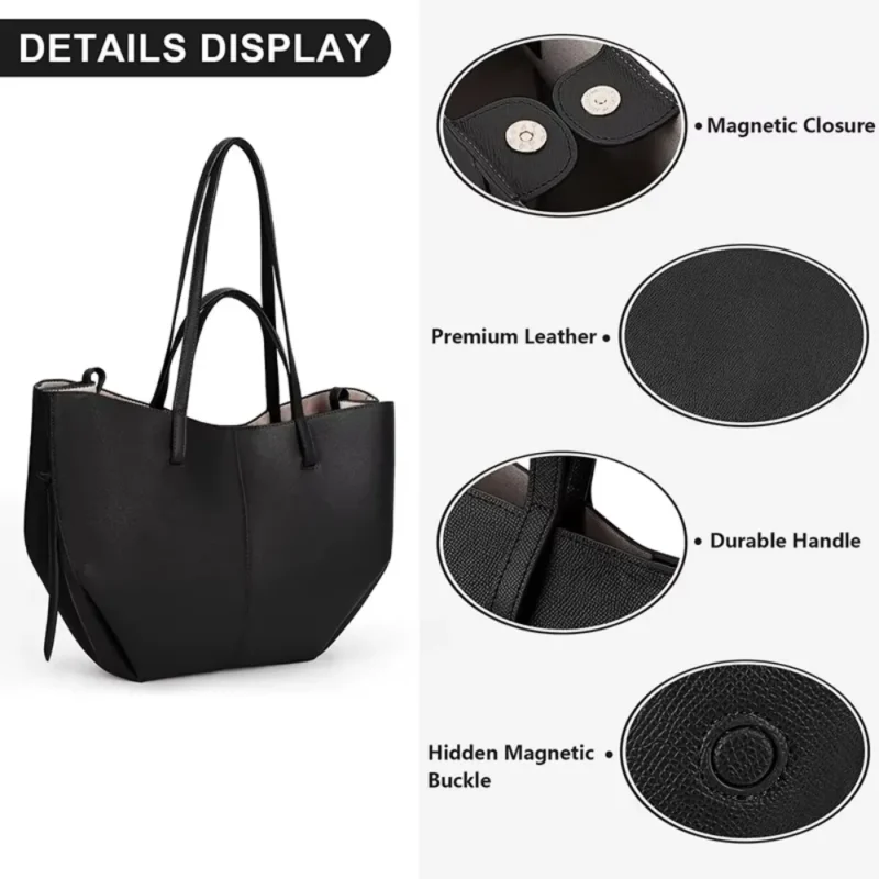 Faux Leather Work Tote Bag with Large Capacity for Women - Professional Shoulder Handbag - Image 5