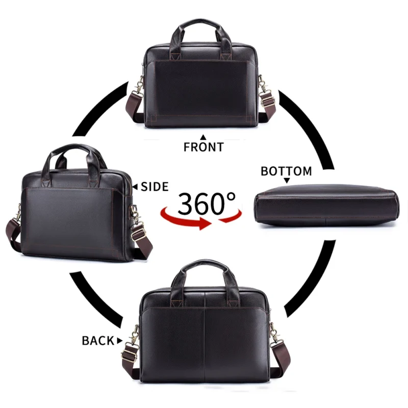 Full Grain Cowhide Leather Briefcase with Laptop Compartment - Professional Business Messenger Bag - Image 4