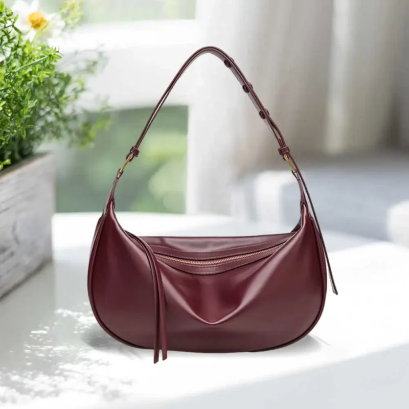 Vegan Leather Hobo Shoulder Bag with Zipper Closure - Stylish Professional Top Handle Purse - Image 2