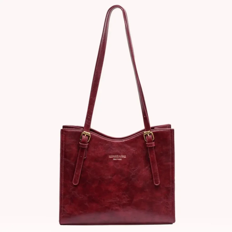 Vintage PU Leather Slouchy Tote Shoulder Bag with Pendant - Women's Fashion Travel Handbag - Image 2