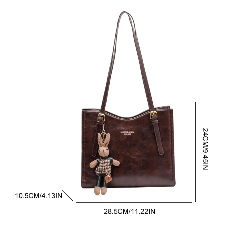 Vintage PU Leather Slouchy Tote Shoulder Bag with Pendant - Women's Fashion Travel Handbag - Image 6