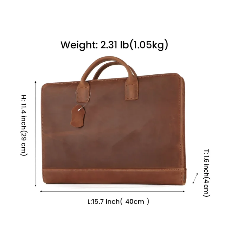 Genuine Crazy Horse Leather Briefcase with 15.6" Laptop Compartment - Vintage Business Portfolio Organizer - Image 2