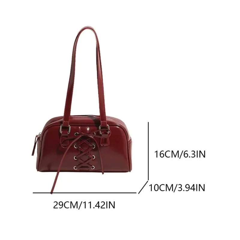 Y2K Aesthetic Red PU Leather Shoulder Bag with Top Handle for Women - Fashion Tote Purse - Image 6