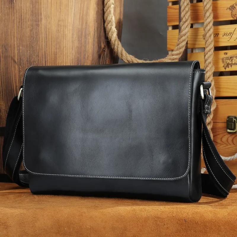 Full Grain Cowhide Leather Briefcase with 13-Inch Laptop Compartment for Men - Professional Messenger Bag - Image 10