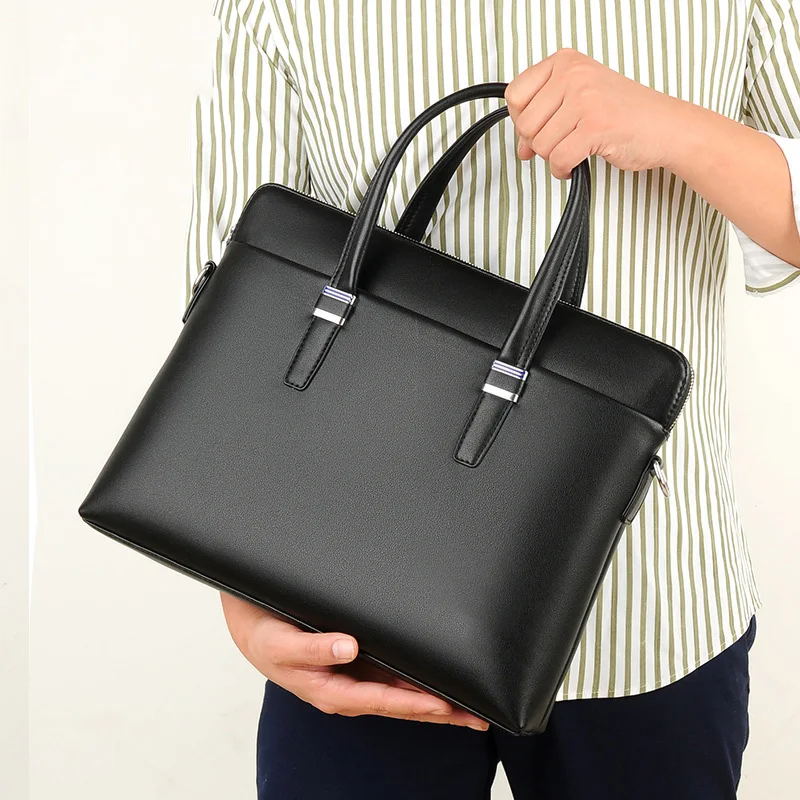 Modern professional with sleek leather portfolio briefcase