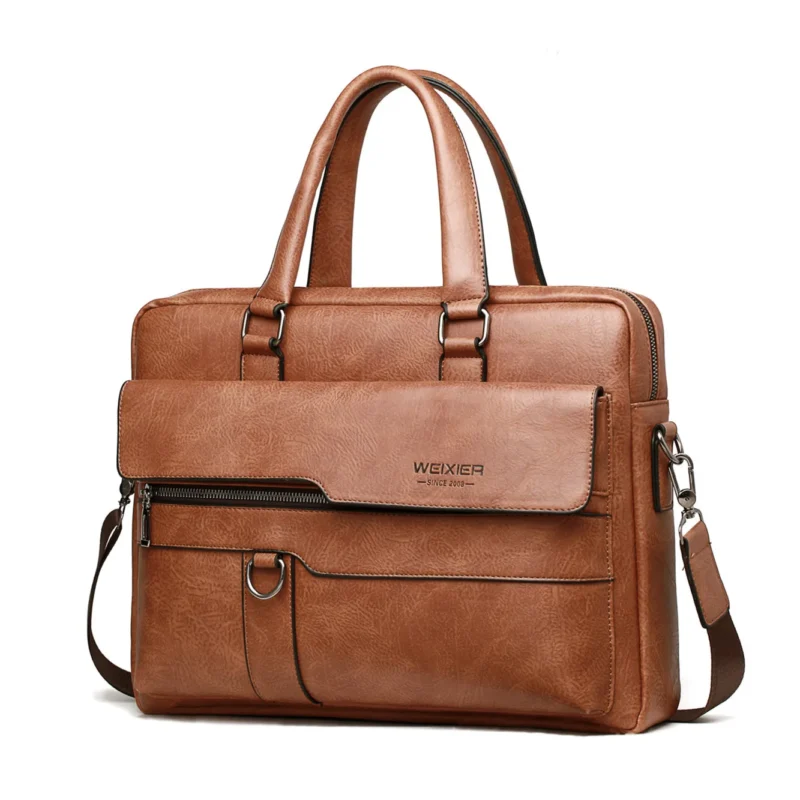 Executive PU Leather Briefcase with Laptop Compartment and Organizer Pockets for Men - Image 3