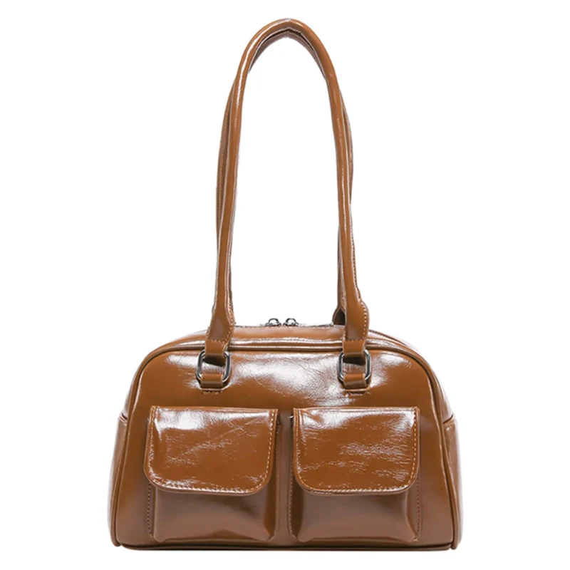 Y2K Bow Knot PU Leather Shoulder Bag - Sweet Underarm Tote with Double Pockets for Women - Image 7