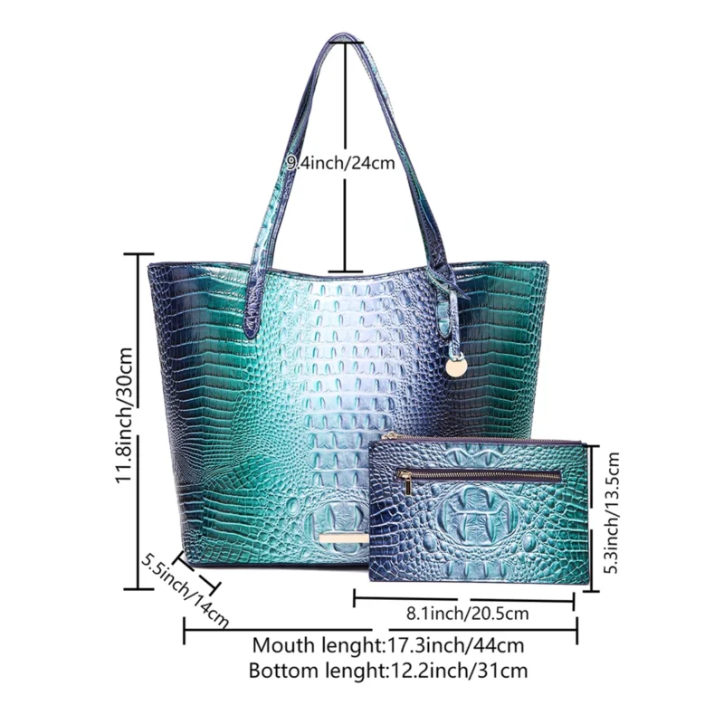 Crocodile Pattern Vegan Leather Work Tote with Matching Pouch - Professional Women's Shoulder Bag - Image 4