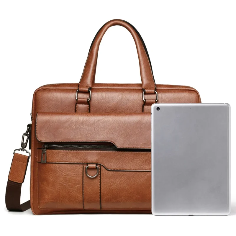 Executive PU Leather Briefcase with 14-Inch Laptop Compartment for Men - Professional Business Messenger Bag - Image 2