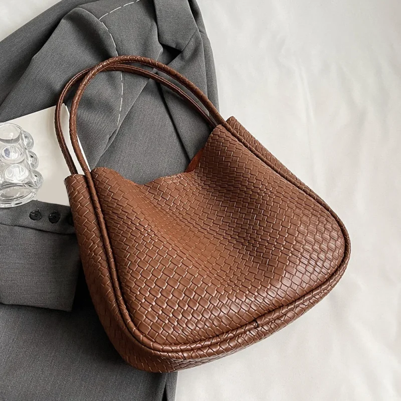 Vegan Leather Woven Tote Bag with Zipper Closure - Professional Work Shopper with Large Capacity - Image 8