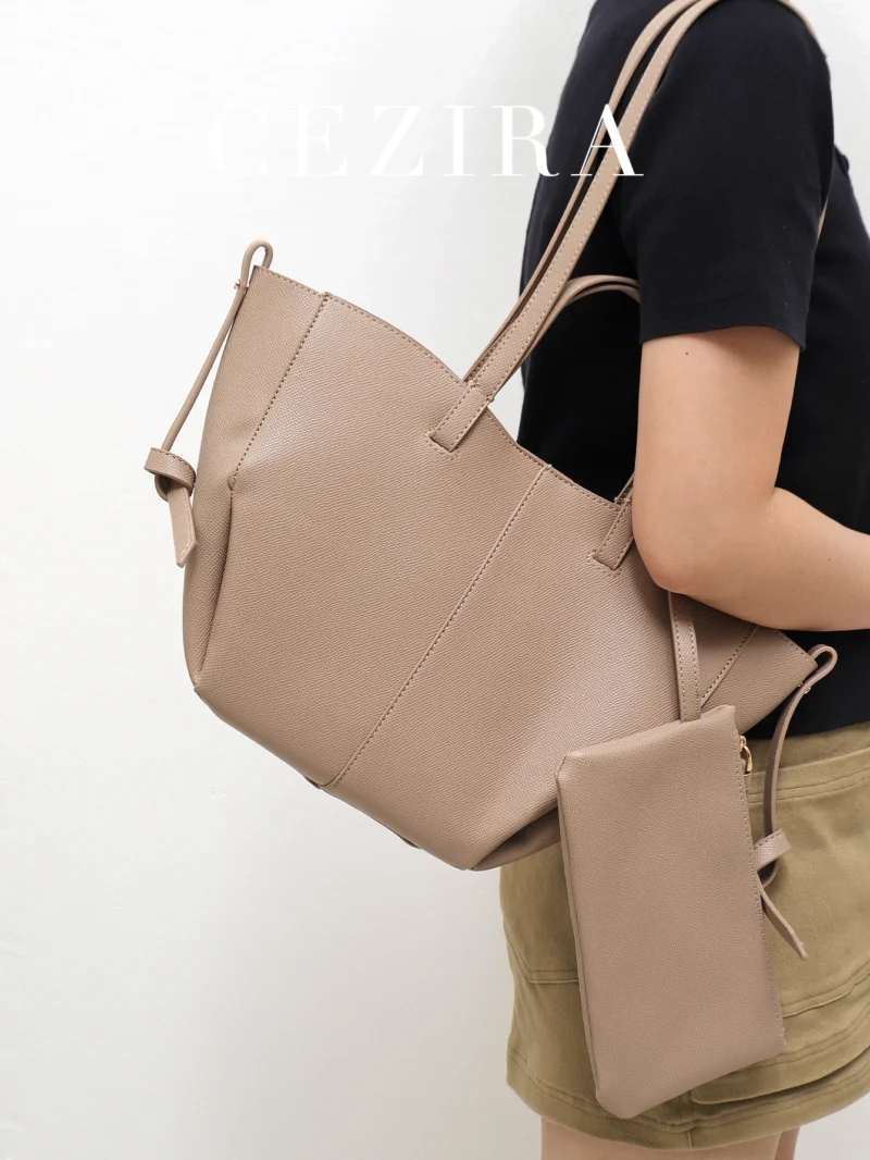 Vegan Leather Minimalist Work Tote with Magnetic Closure - Professional Women's Shoulder Bag - Image 2