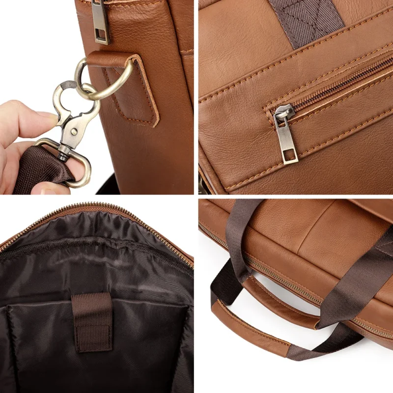 Full Grain Cow Leather Briefcase for Men - Professional Business Laptop Messenger Bag - Image 6