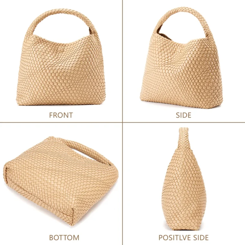Vegan Leather Woven Tote Bag with Shoulder Straps for Women - Professional Work and Travel Handbag - Image 6