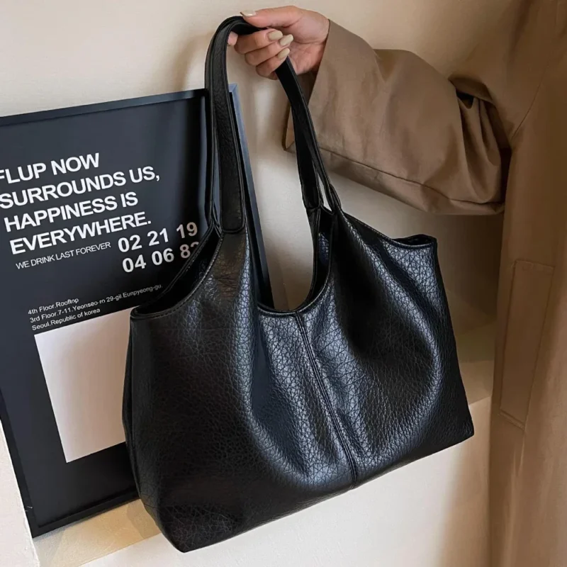 Vintage PU Leather Tote Bag Large Capacity Professional Work Handbag for Women - Classic Minimalist Design - Image 2