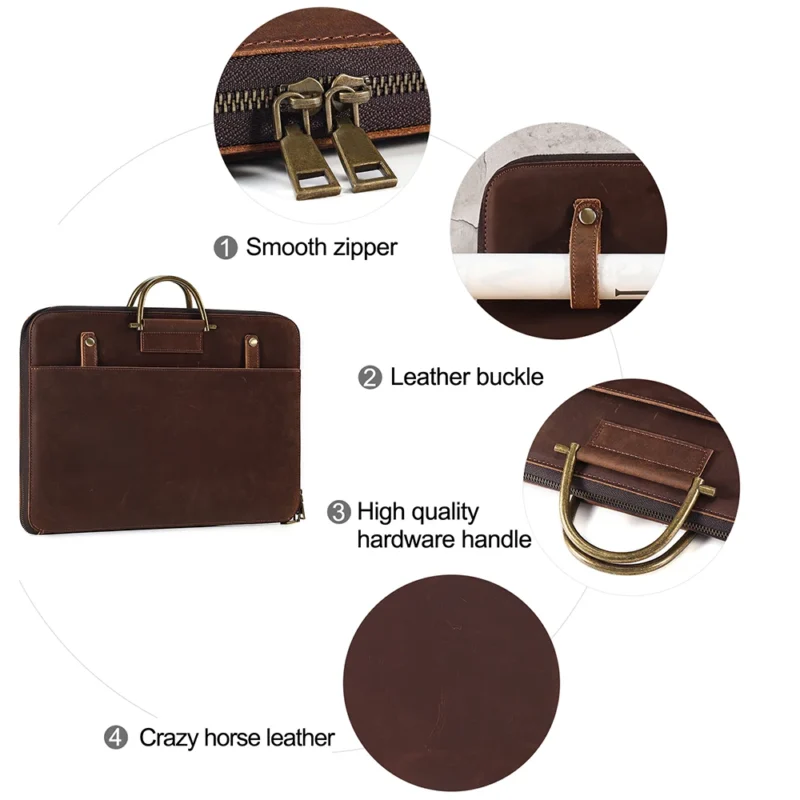 Full Grain Leather Briefcase with 15.6" Laptop Compartment - Classic Business Attache Case - Image 6