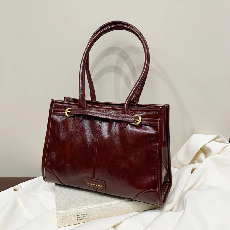 Premium PU Leather Work Tote Bag with Shoulder Straps - Professional Red Commuter Handbag for Women - Image 7
