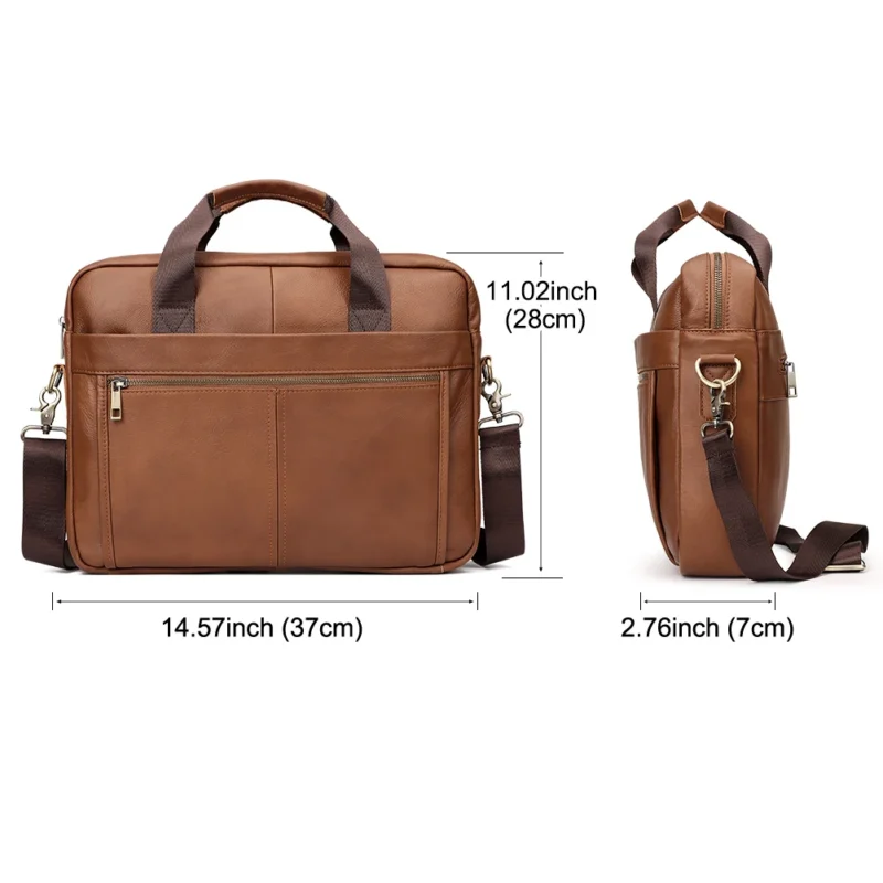Full Grain Cow Leather Briefcase for Men - Professional Business Laptop Messenger Bag - Image 4