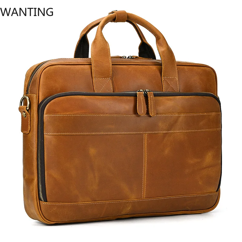 Professional men's full grain leather briefcase styled with formal wear