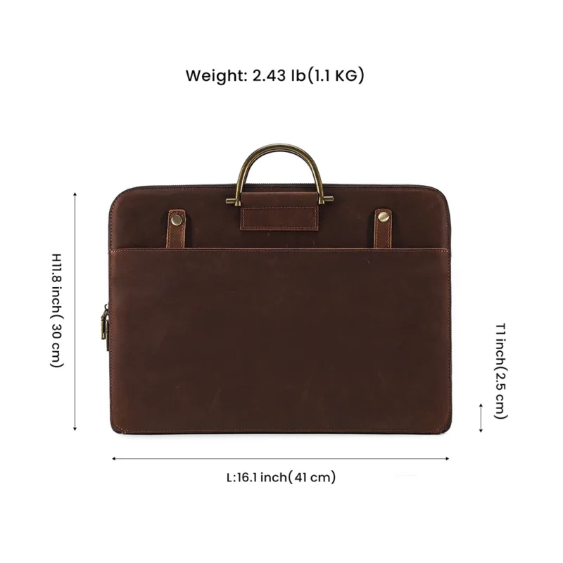 Full Grain Leather Briefcase with 15.6" Laptop Compartment - Classic Business Attache Case - Image 2